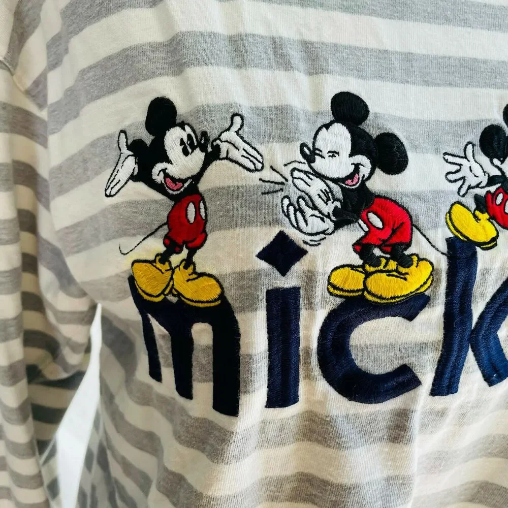 The Disney Store Top Long Sleeve Tee Mickey Mouse Vintage Striped Crew Neck M - Picture 5 of 9
